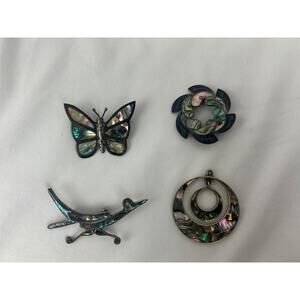 Mexico 925 Sterling Silver Abalone Vintage Brooches Mid Century Modern Lot 4